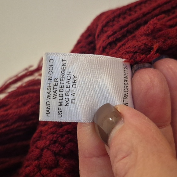 NWT Raga Open Cardigan Fringe Cherry Red Knit Drop Shoulder Boxy Size Large - Picture 10 of 10